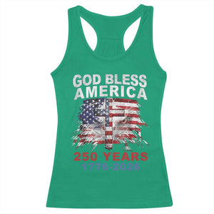 God Bless America 250 Years 1776 2026 Racerback Tank Top Christian Cross Eagle American Flag