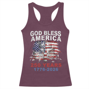 God Bless America 250 Years 1776 2026 Racerback Tank Top Christian Cross Eagle American Flag