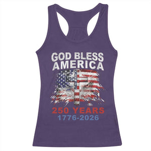 God Bless America 250 Years 1776 2026 Racerback Tank Top Christian Cross Eagle American Flag