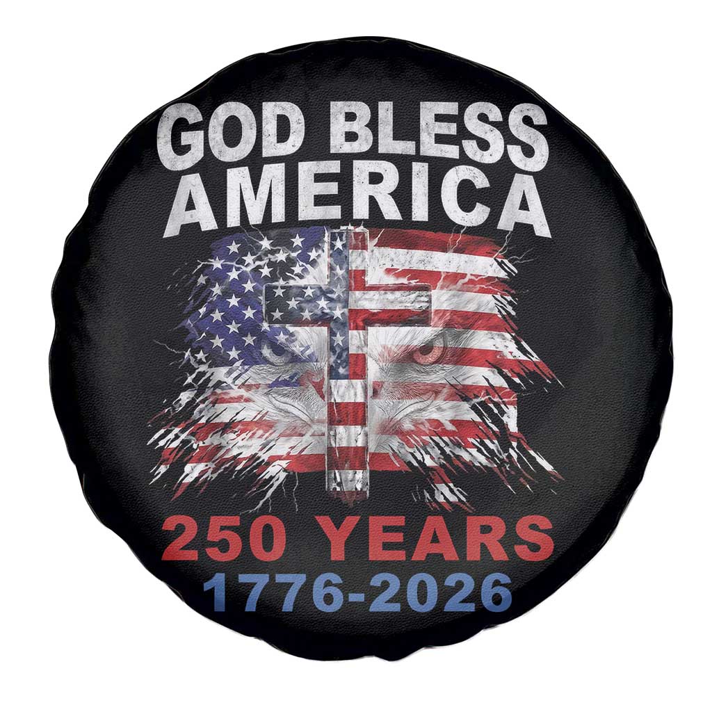 God Bless America 250 Years 1776 2026 Spare Tire Cover Christian Cross Eagle American Flag