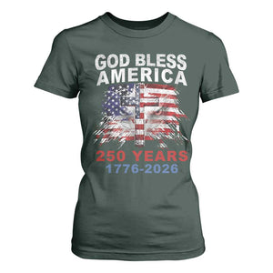 God Bless America 250 Years 1776 2026 T Shirt For Women Christian Cross Eagle American Flag