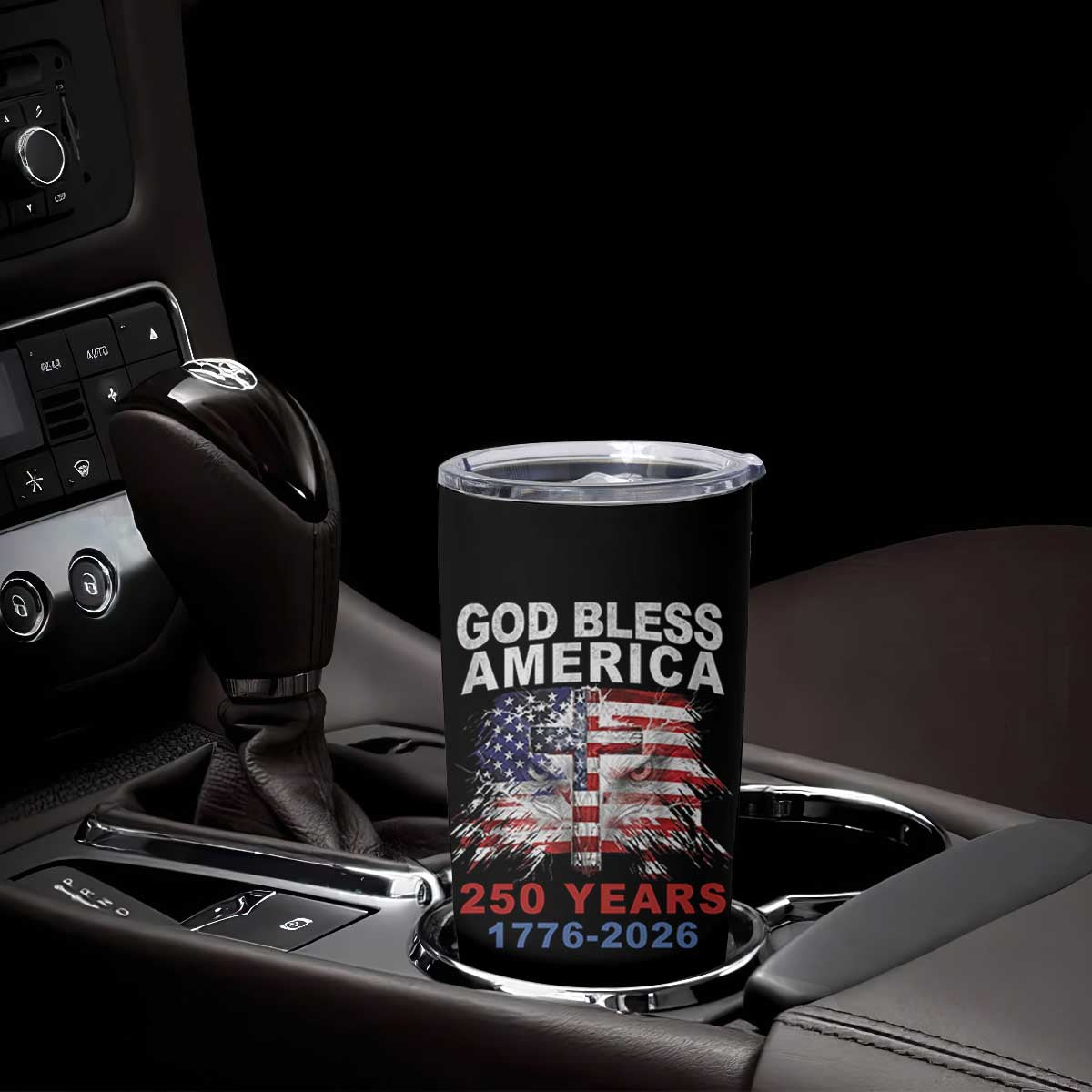 God Bless America 250 Years 1776 2026 Tumbler Cup Christian Cross Eagle American Flag