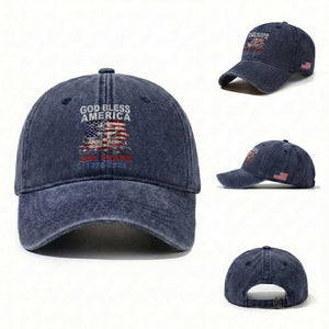 God Bless America 250 Years 1776 2026 Washed Cotton Baseball Cap Christian Cross Eagle American Flag
