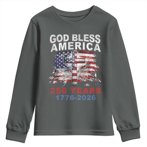 God Bless America 250 Years 1776 2026 Youth Sweatshirt Christian Cross Eagle American Flag
