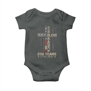 God Bless America 250 Years 1776 2026 Baby Onesie Christian Cross American Flag