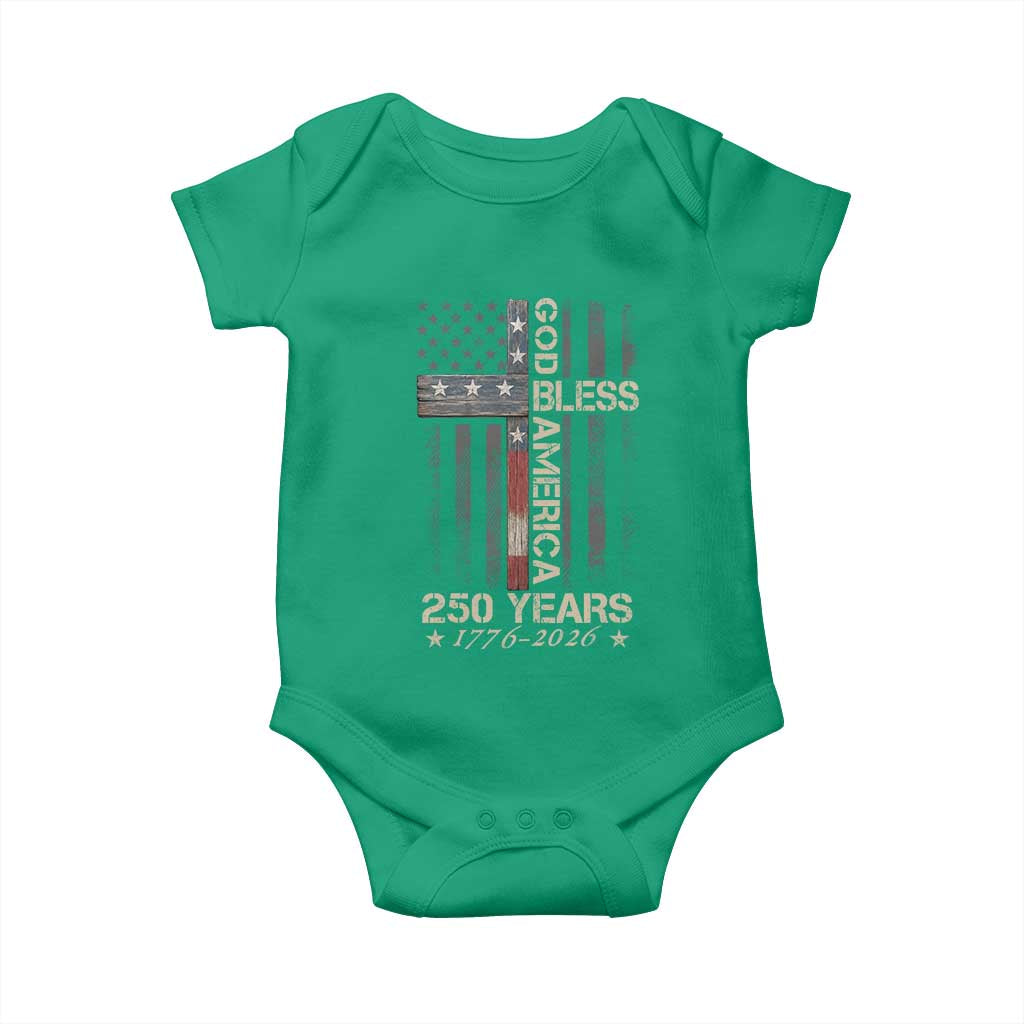 God Bless America 250 Years 1776 2026 Baby Onesie Christian Cross American Flag