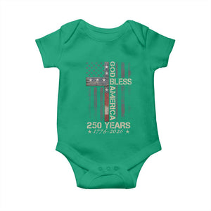 God Bless America 250 Years 1776 2026 Baby Onesie Christian Cross American Flag