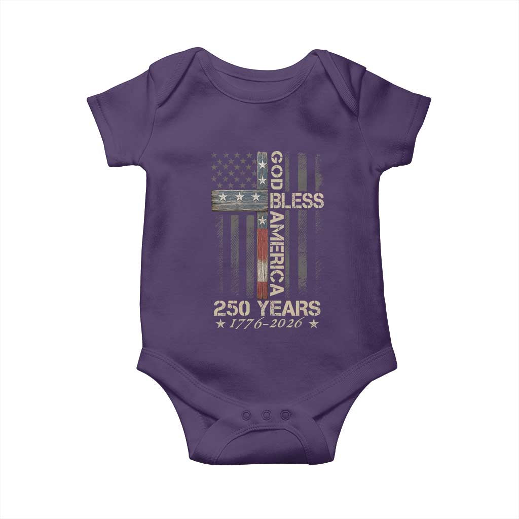 God Bless America 250 Years 1776 2026 Baby Onesie Christian Cross American Flag