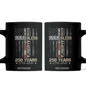 God Bless America 250 Years 1776 2026 Coffee Mug Christian Cross American Flag