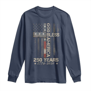 God Bless America 250 Years 1776 2026 Long Sleeve Shirt Christian Cross American Flag