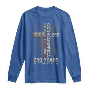 God Bless America 250 Years 1776 2026 Long Sleeve Shirt Christian Cross American Flag