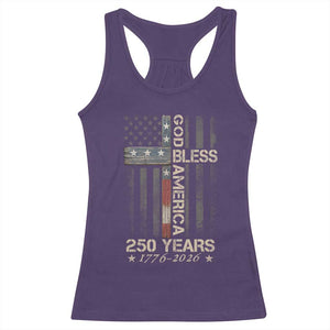 God Bless America 250 Years 1776 2026 Racerback Tank Top Christian Cross American Flag