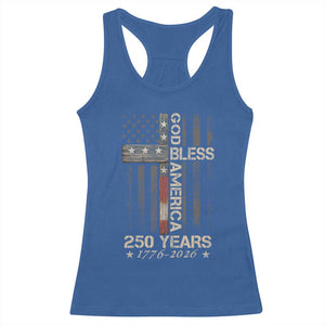God Bless America 250 Years 1776 2026 Racerback Tank Top Christian Cross American Flag
