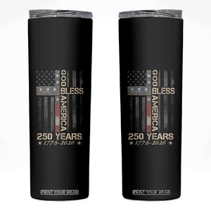 God Bless America 250 Years 1776 2026 Skinny Tumbler Christian Cross American Flag