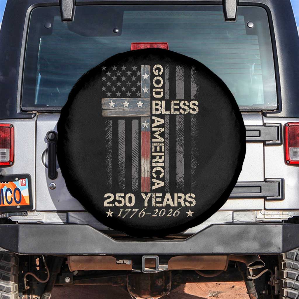 God Bless America 250 Years 1776 2026 Spare Tire Cover Christian Cross American Flag