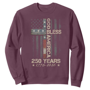 God Bless America 250 Years 1776 2026 Sweatshirt Christian Cross American Flag