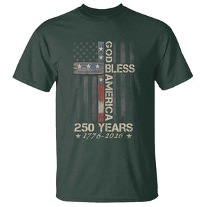 God Bless America 250 Years 1776 2026 T Shirt Christian Cross American Flag