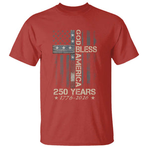 God Bless America 250 Years 1776 2026 T Shirt Christian Cross American Flag