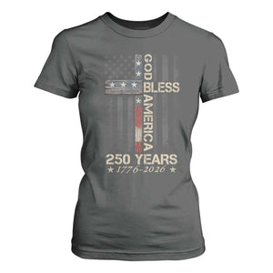 God Bless America 250 Years 1776 2026 T Shirt For Women Christian Cross American Flag
