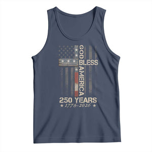 God Bless America 250 Years 1776 2026 Tank Top Christian Cross American Flag