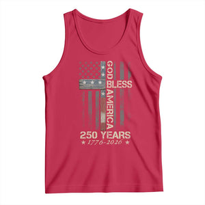 God Bless America 250 Years 1776 2026 Tank Top Christian Cross American Flag