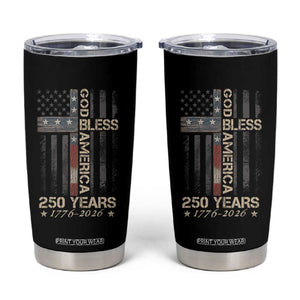 God Bless America 250 Years 1776 2026 Tumbler Cup Christian Cross American Flag