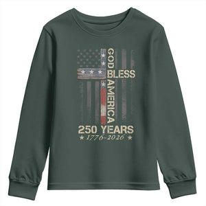 God Bless America 250 Years 1776 2026 Youth Sweatshirt Christian Cross American Flag