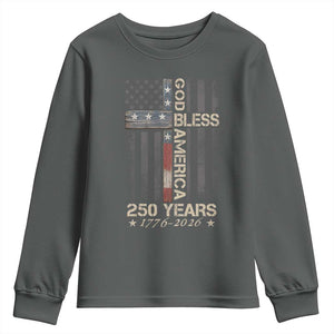 God Bless America 250 Years 1776 2026 Youth Sweatshirt Christian Cross American Flag