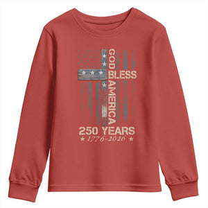 God Bless America 250 Years 1776 2026 Youth Sweatshirt Christian Cross American Flag