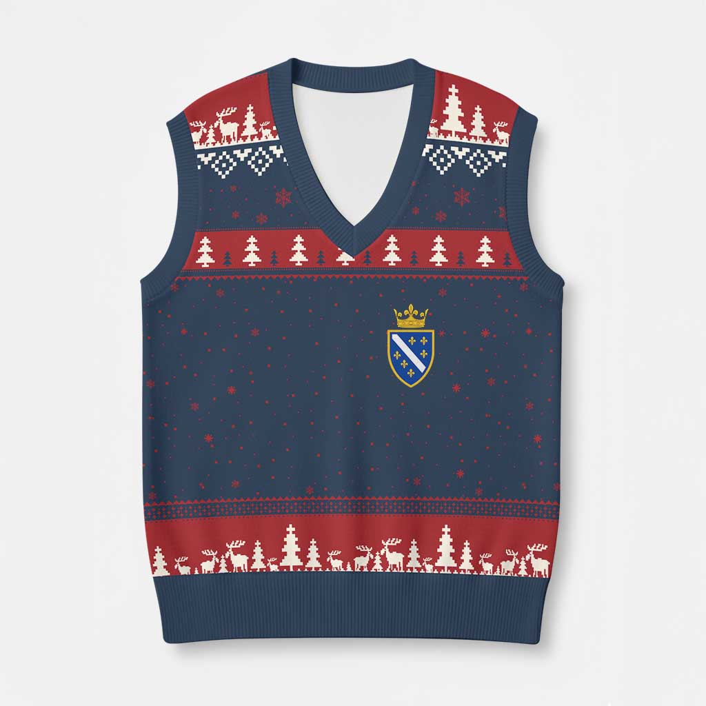 Bosnia and Herzegovina Flag Emblem with Crown V-Neck Knit Sweater Vest TS11 Navy Red Print Your Wear