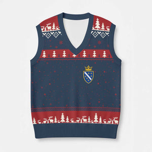 Bosnia and Herzegovina Flag Emblem with Crown V-Neck Knit Sweater Vest TS11 Navy Red Print Your Wear