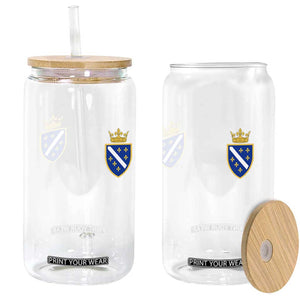 Bosnia and Herzegovina Flag Emblem with Crown Glass Can