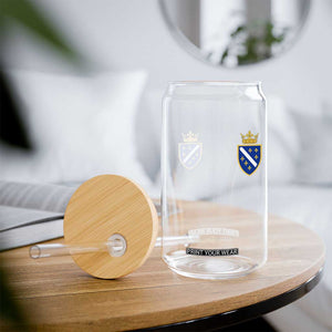 Bosnia and Herzegovina Flag Emblem with Crown Glass Can