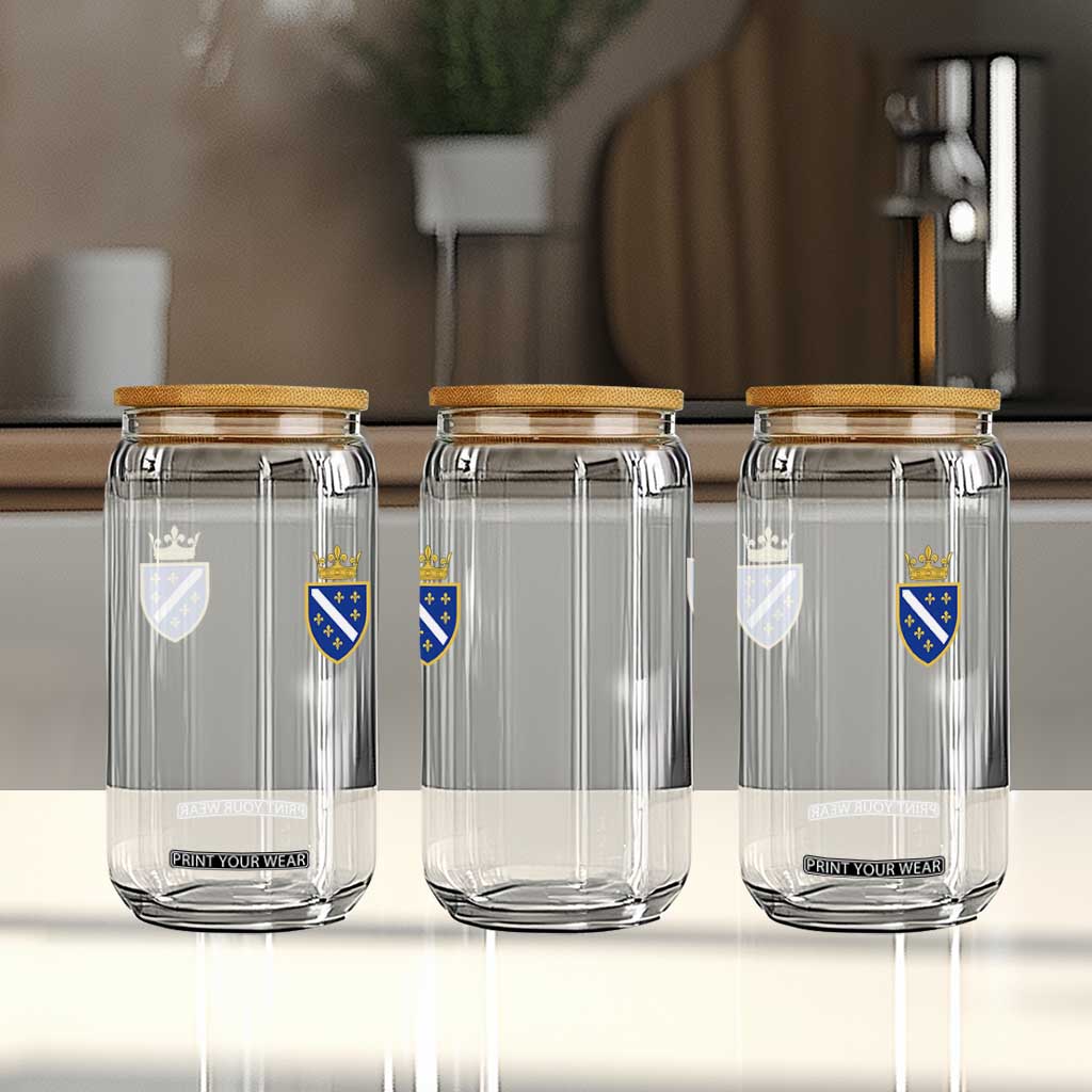 Bosnia and Herzegovina Flag Emblem with Crown Glass Can