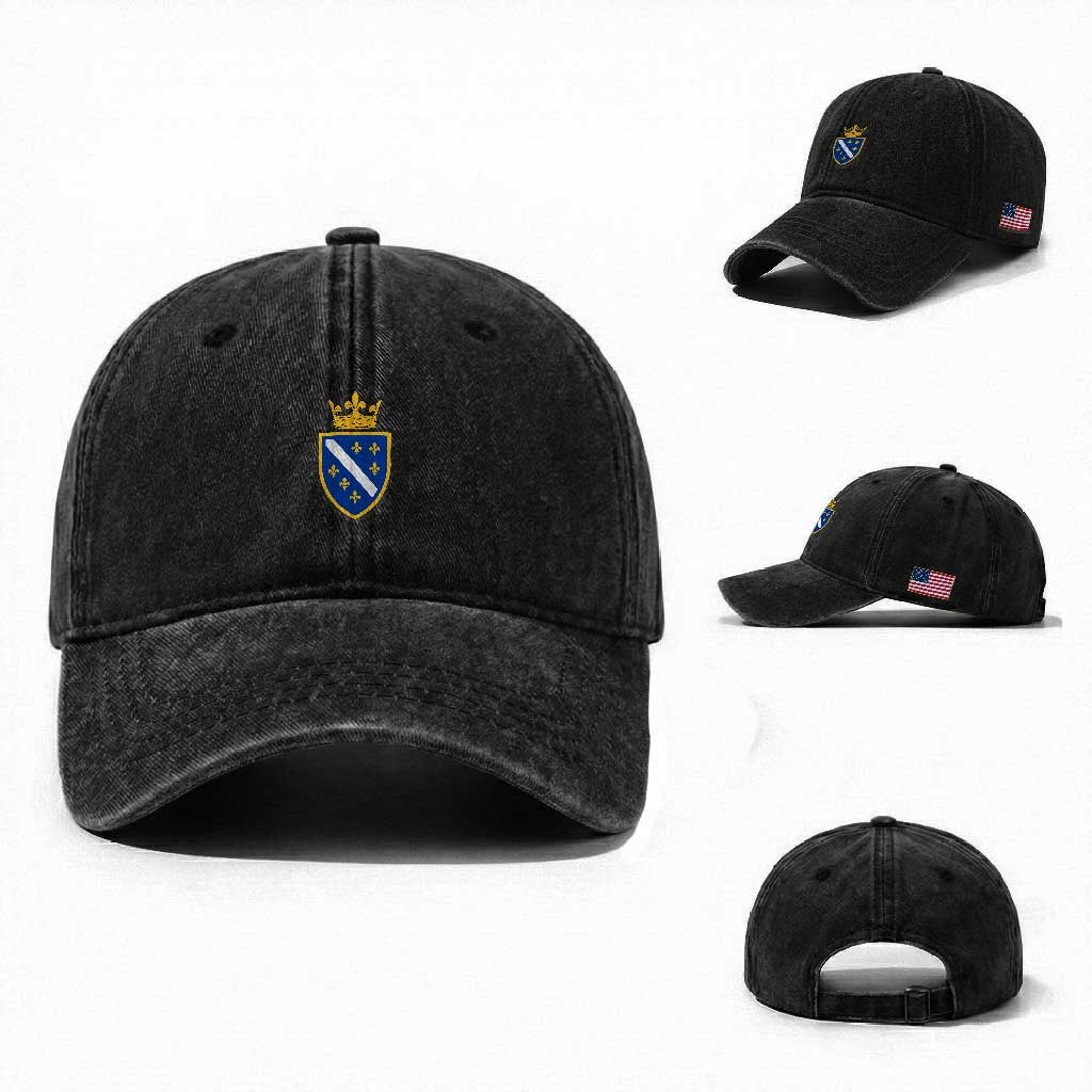 Bosnia and Herzegovina Flag Emblem with Crown Washed Cotton Baseball Cap