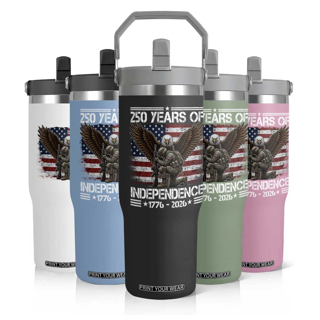 250 Years Of Independence Military Army Flip Straw Tumbler 250th Anniversary USA Bald Eagle