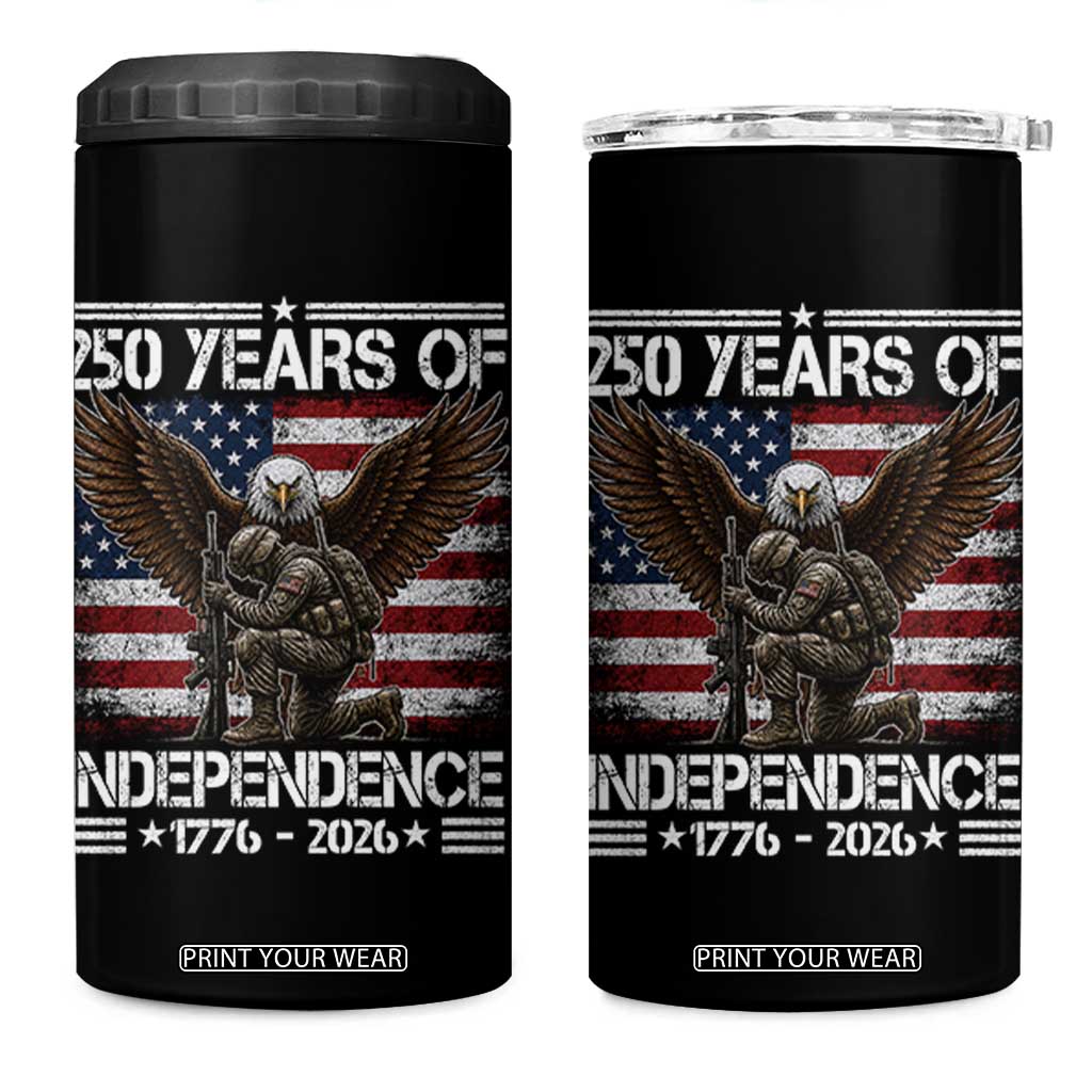 250 Years Of Independence Military Army 4 in 1 Can Cooler Tumbler 250th Anniversary USA Bald Eagle