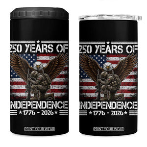 250 Years Of Independence Military Army 4 in 1 Can Cooler Tumbler 250th Anniversary USA Bald Eagle