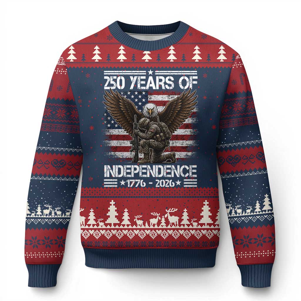 250 Years Of Independence Military Army Ugly Christmas Sweater 250th Anniversary USA Bald Eagle