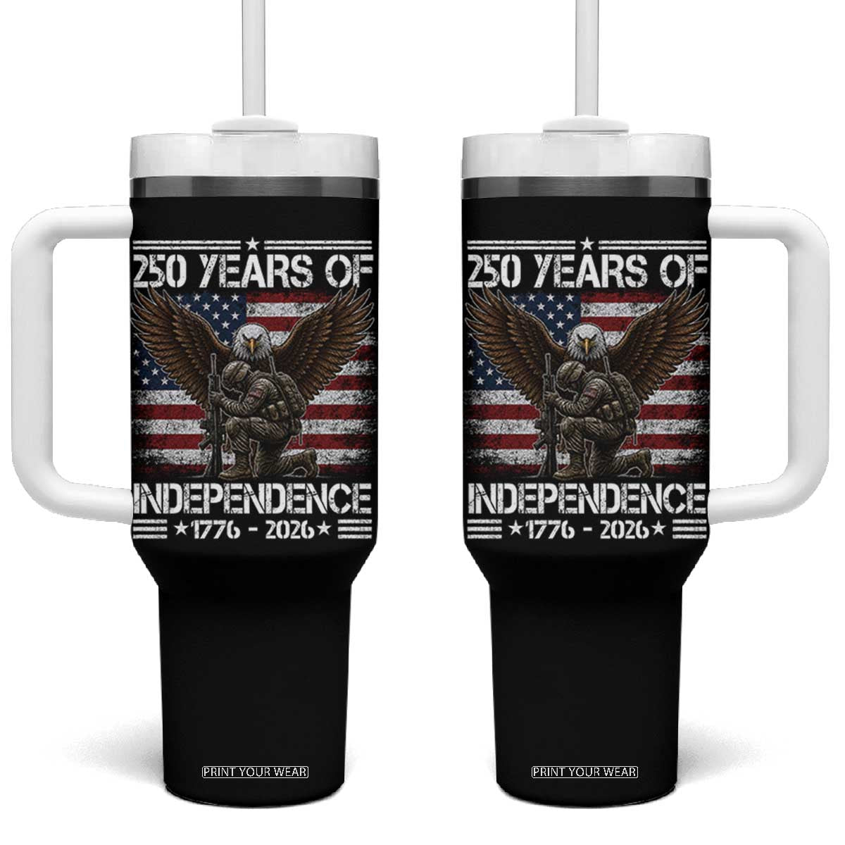 250 Years Of Independence Military Army Tumbler With Handle 250th Anniversary USA Bald Eagle