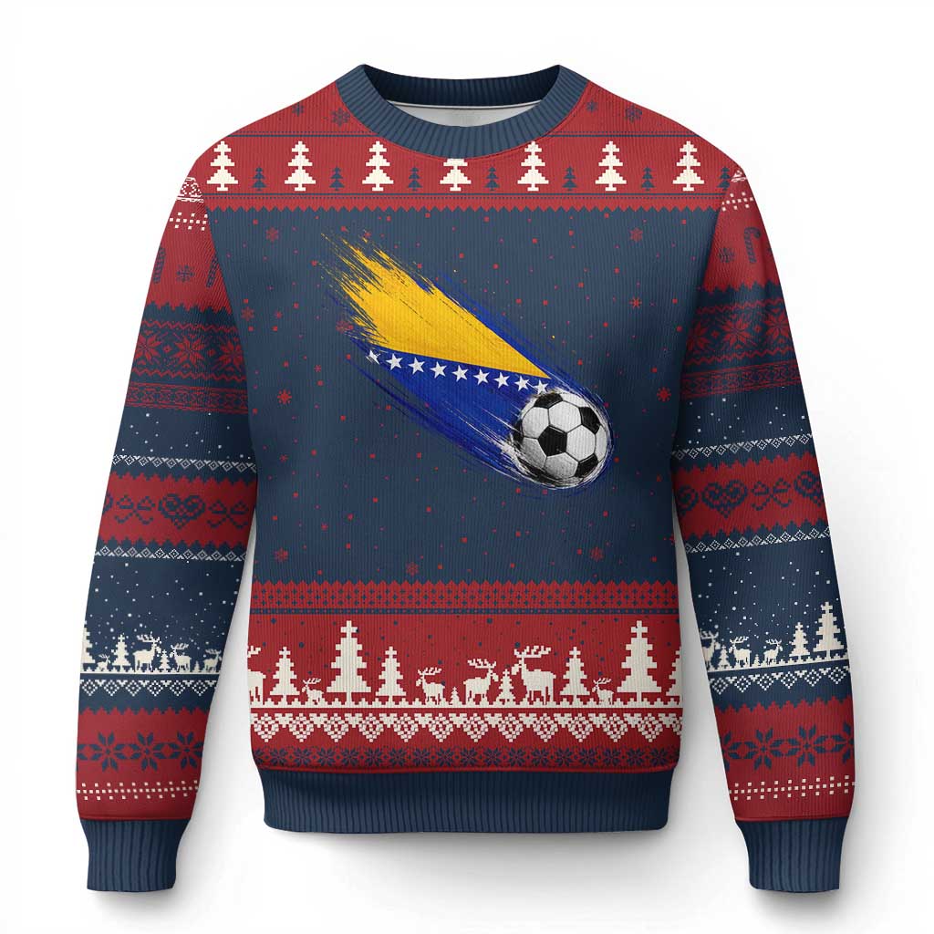 Bosnia and Herzegovina Soccer Lover Bosnian Flag Ugly Christmas Sweater TS11 Navy Red Print Your Wear