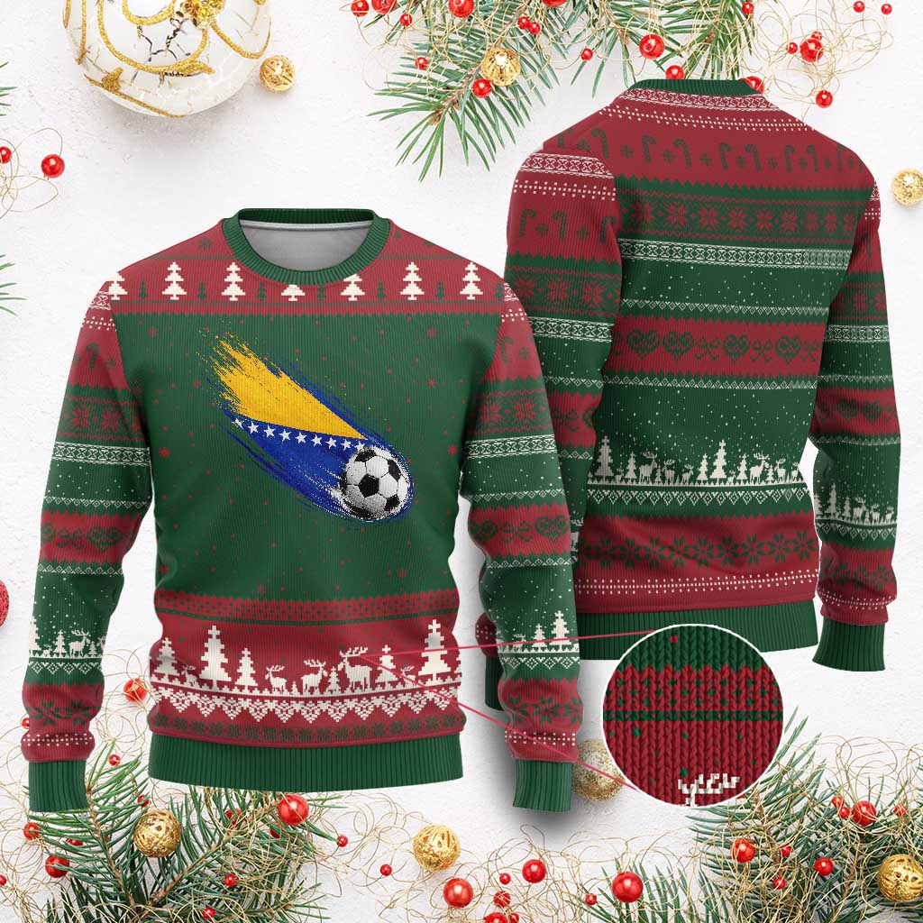 Bosnia and Herzegovina Soccer Lover Bosnian Flag Ugly Christmas Sweater