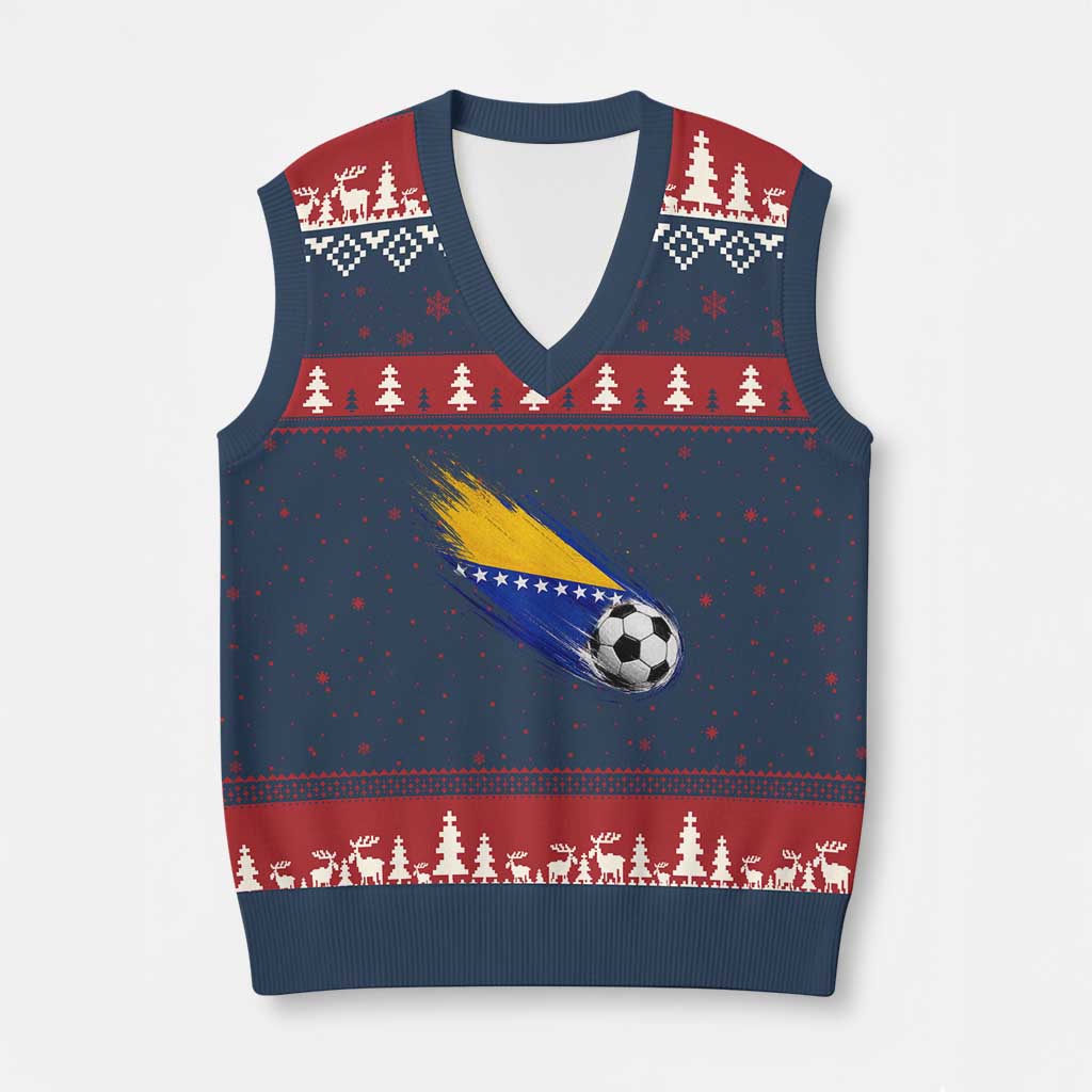 Bosnia and Herzegovina Soccer Lover Bosnian Flag V-Neck Knit Sweater Vest TS11 Navy Red Print Your Wear