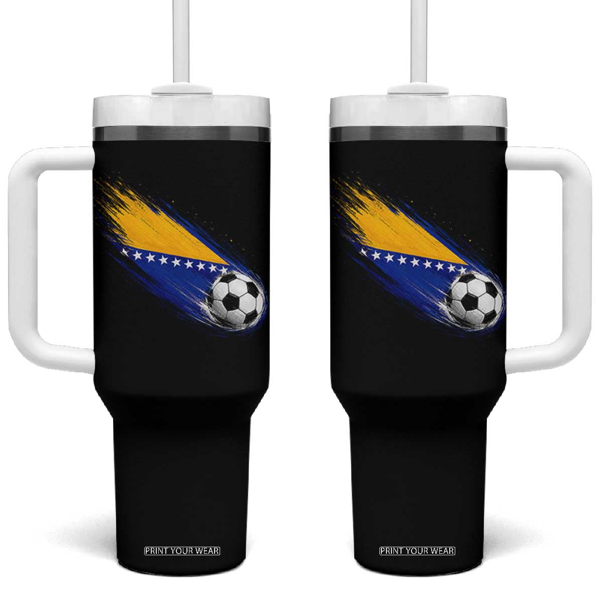 Bosnia and Herzegovina Soccer Lover Bosnian Flag Tumbler With Handle TS11 One Size: 40 oz Black Print Your Wear