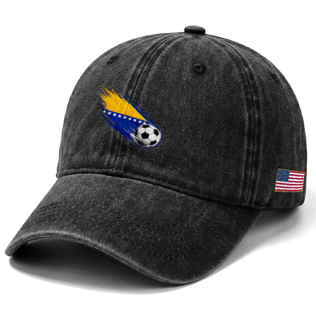 Bosnia and Herzegovina Soccer Lover Bosnian Flag Washed Cotton Baseball Cap