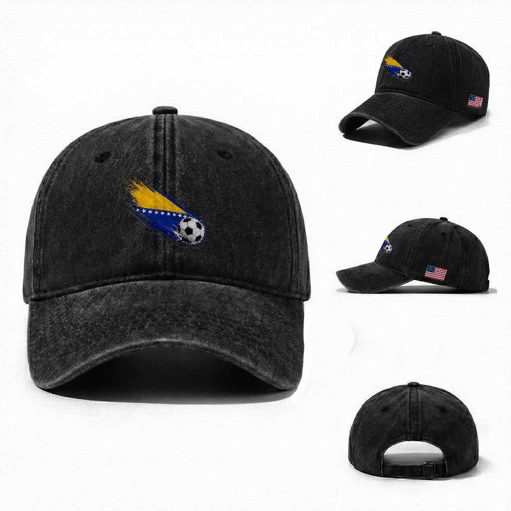 Bosnia and Herzegovina Soccer Lover Bosnian Flag Washed Cotton Baseball Cap