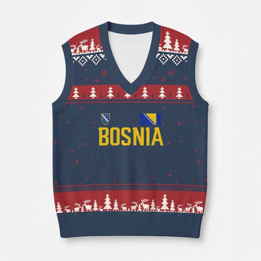 Bosnia and Herzegovina Pride V-Neck Knit Sweater Vest BiH Bosnian Flag Souvenirs TS11 Navy Red Print Your Wear
