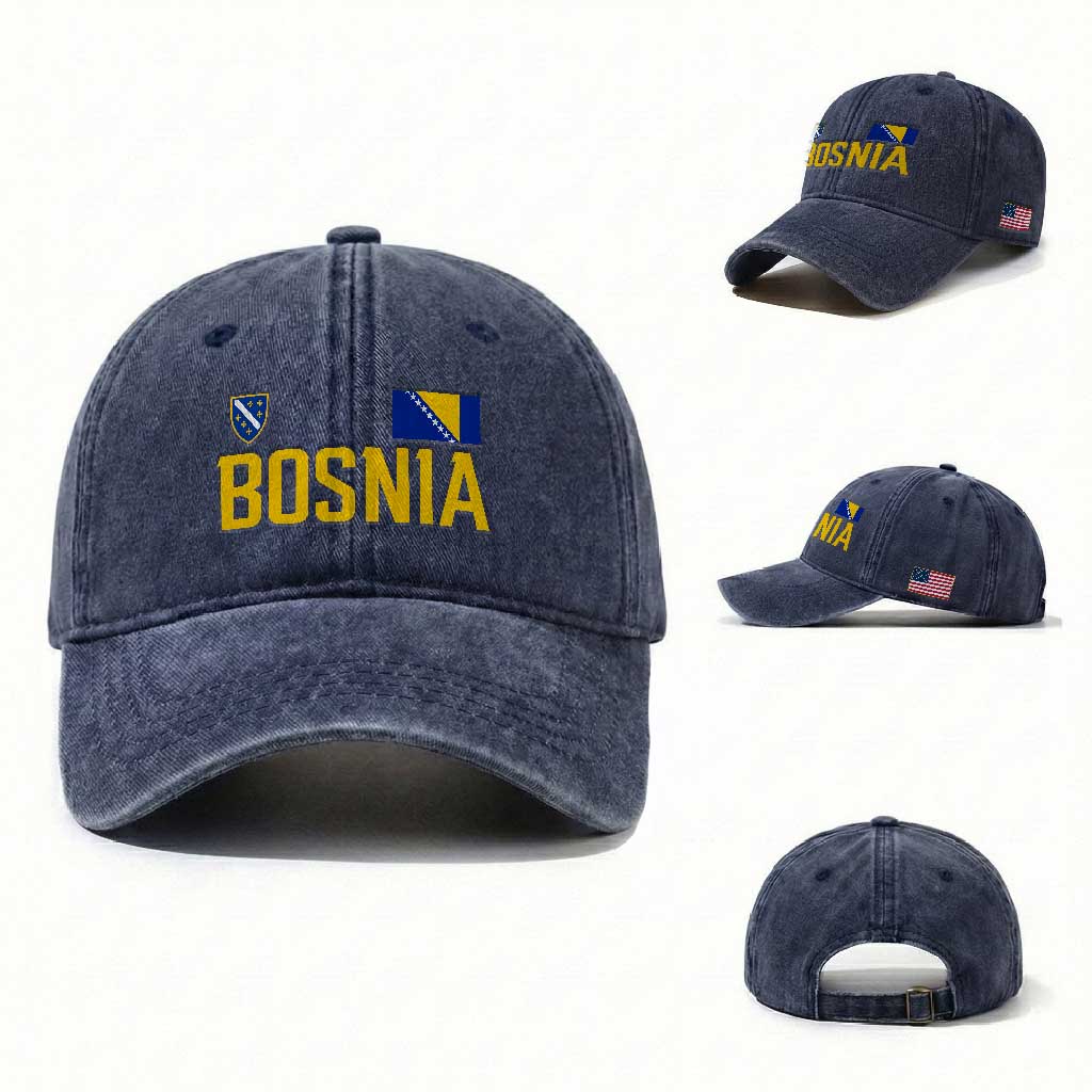 Bosnia and Herzegovina Pride Washed Cotton Baseball Cap BiH Bosnian Flag Souvenirs