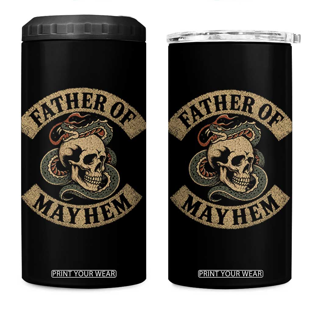 Father Of Mayhem 4 in 1 Can Cooler Tumbler Dad Snake Skull Fathers Day