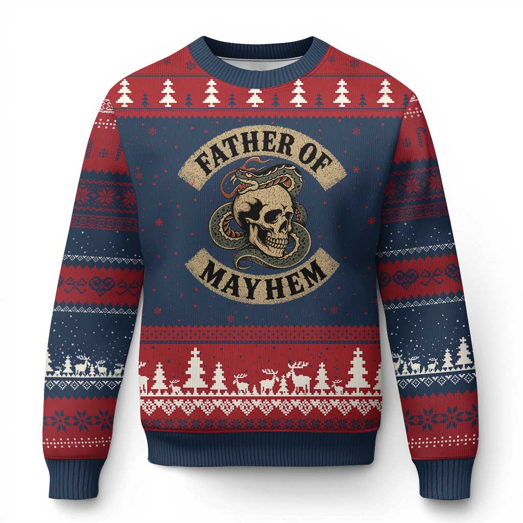 Father Of Mayhem Ugly Christmas Sweater Dad Snake Skull Fathers Day TS11 Navy Red Print Your Wear